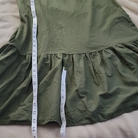 Zara Olive Green Linen Blend Strapless Shoulder Smocked Midi Dress Size M Boho - Picture 10 of 12